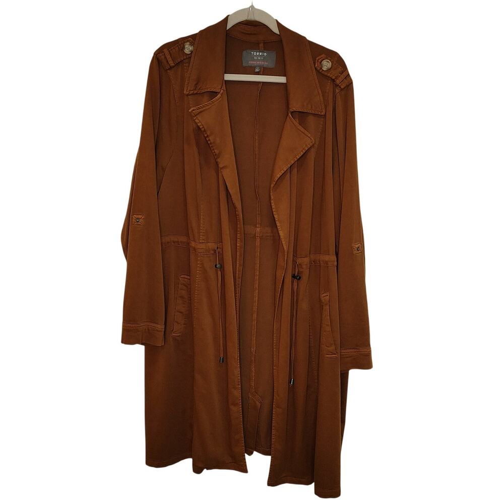 Torrid Womens 3X Plus Size Jacket Twill Drape Front Trench Coat Tan - Picture 5 of 16